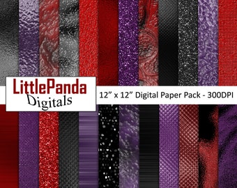 Halloween Digital Paper Gothic Metallic Foil Textures Glitter Purple Black Red Spooky Fantasy Scrapbook Paper Commercial Use D573