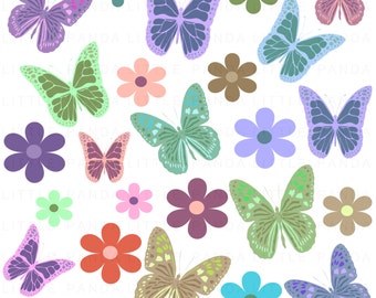 Flowers and Butterflies Clip Art - Personal and Commercial Use - Instant Download - C90