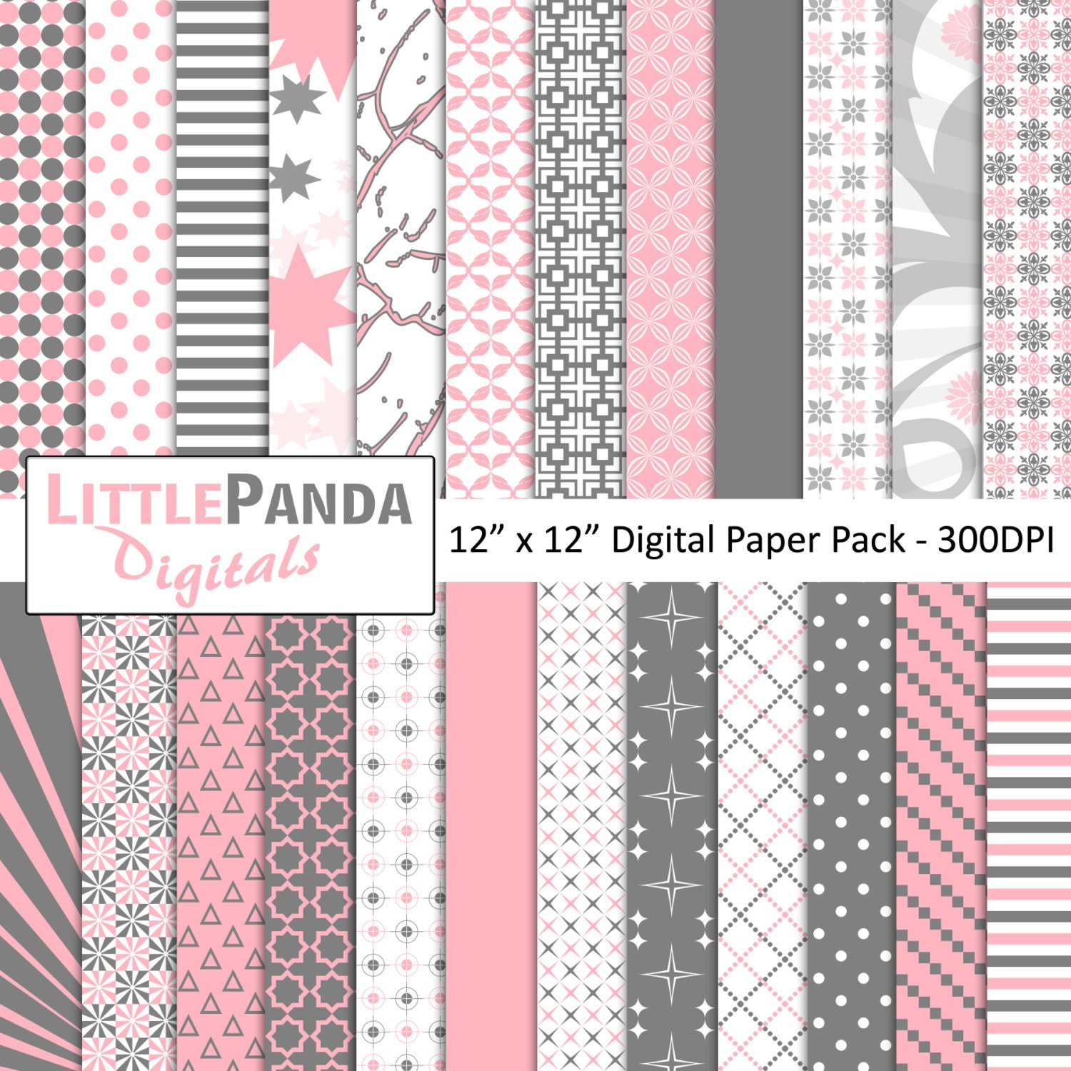 Light Pink and Gray Digital Scrapbook Papers 24 Jpg Files 12 X 12 ...