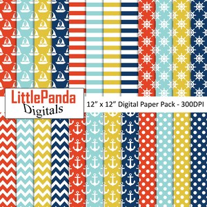 Nautische digitale Papier Anker Hintergrund Boot Scrapbook Papier Polka Dots Chevron Schiff Rad Muster Papier Handwerk kommerzielle Nutzung D622