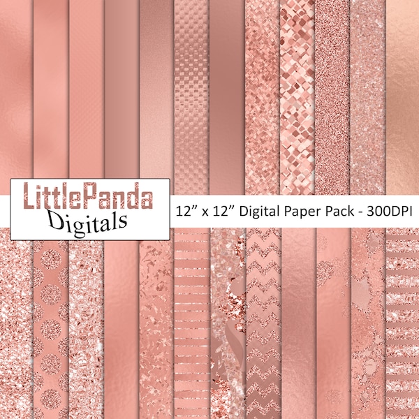 Rose Gold Digital Paper, Scrapbook Paper, Blush Pink, Rose Sparkle, Rose Gold Foil Paper, Metal, Rose Gold Metallic, Commercial Use D564