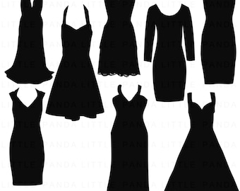 Black Dress Silhouette Digital Clip Art - Personal and Commercial Use - Instant Download - C122