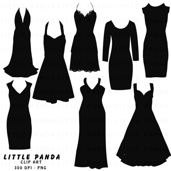 Black Dress Silhouette Digital Clip Art - Personal and Commercial Use - Instant Download - C122