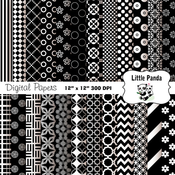 Black and White Digital Paper Pack 24 jpg files 12 x 12  - Instant Download - D221