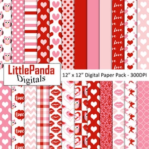Valentine’s Day papier numérique amour scrapbook papier valentine motif coeurs imprimables oiseau hibou cupidon utilisation commerciale D771