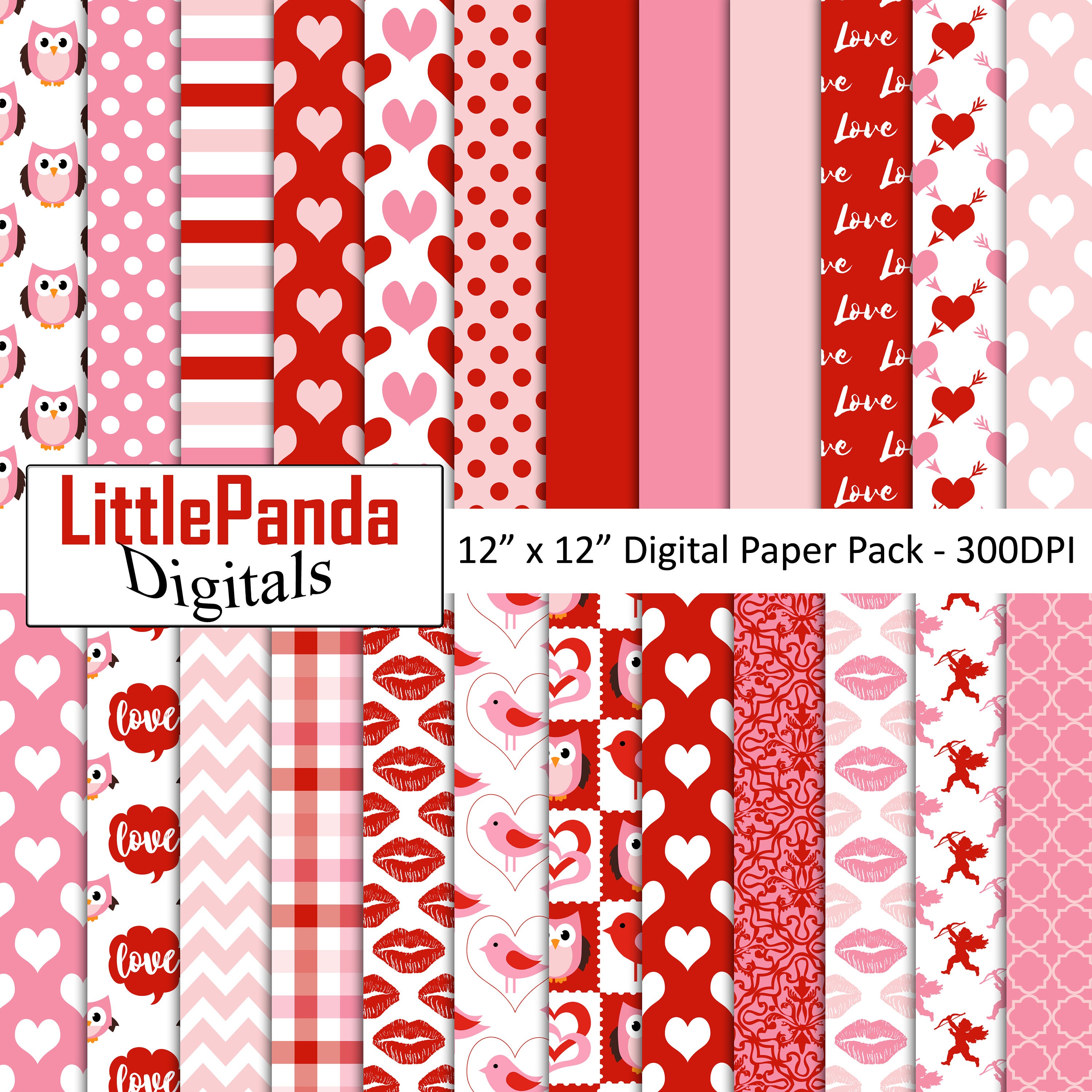 Valentine day seamless pattern with cake, hearts, word love and