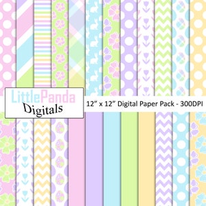 Easter digital paper, bunny, polka dots, tulips, stripes, plaid, easter eggs, commercial use, scrapbook papers, D499
