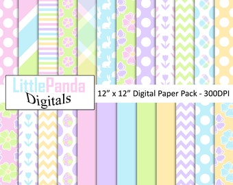Easter digital paper, bunny, polka dots, tulips, stripes, plaid, easter eggs, commercial use, scrapbook papers, D499