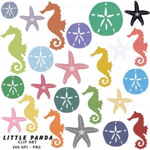 May include: A set of 12 colorful digital clipart images featuring seahorse, starfish, and sand dollar designs. The images are perfect for crafting projects, scrapbooking, and digital design.