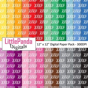 Xoxo papier numérique saint-Valentin jour scrapbook papier valentine motif arc-en-ciel couleurs papier imprimable xoxo fond commercial utilisation D668