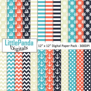 Nautische digitale Papier Anker Hintergrund Boot Scrapbook Papier Polka Dots Chevron Schiff Rad Muster Papier Handwerk kommerzielle Nutzung D621