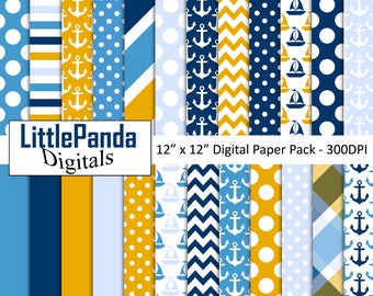 Nautical digital paper, wedding scrapbook papers, birthday, baby shower, background, printable paper, commercial use - D527