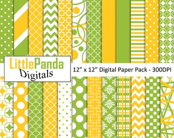 Green and yellow digital paper, scrapbook papers, wallpaper, background, commercial use - D463