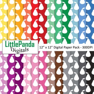 Carta digitale pera, carta da demolizione di frutta, frutto di pera silhouette, colori dell'arcobaleno, sfondo invito, uso commerciale D745