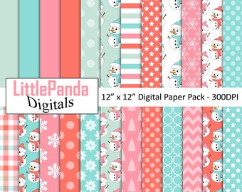 Christmas digital paper snowflake patterns snowman plaid winter holiday backgrounds christmas tree scrapbook papers commercial use - D579