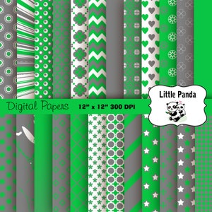 Green and Gray Digital Papers 24 jpg files 12 x 12 - Instant Download - D262