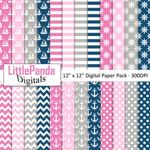 Náutica digital de papel ancla fondo barco álbum de recortes papel polka puntos chevron barco patrón de rueda artesanías de papel uso comercial D632