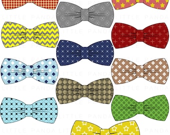 May include: Set of ten digital clip art images of bow ties in various colors and patterns, including red, blue, yellow, green, and brown. The bow ties are all in a classic shape and have a variety of patterns, including polka dots, stripes, and stars.