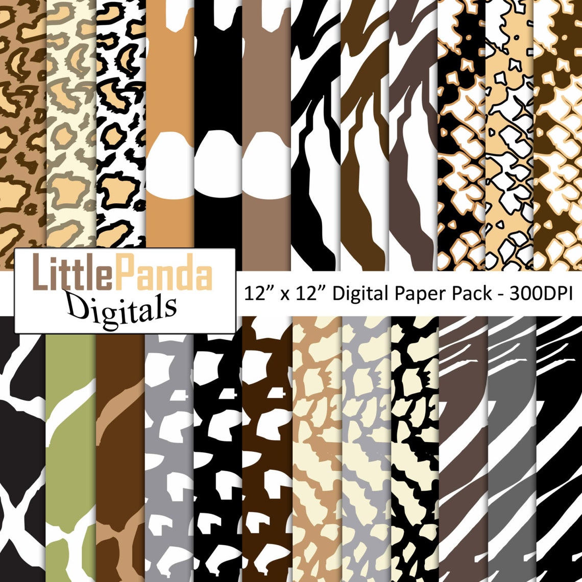 Safari Digital Paper Jungle Scrapbook Paper Animal Skin Etsy