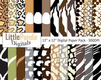 Safari Digital Paper, Jungle Scrapbook Paper, Animal Skin Patterns, Commercial Use, Printable Paper, Safari Birthday D436