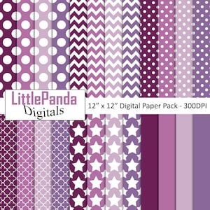 Schattierungen von lila Papier, Polka Dots, Chevron, Vierpass, Sterne, passende Feststoffe, kommerzielle Nutzung, Scrapbook Papiere D510