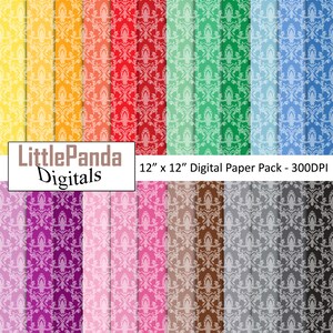 Damast digitale papier Floral patroon damast scrapbook papier achtergrond uitnodiging papier ambachten afdrukbare regenboog kleuren commercieel gebruik D704
