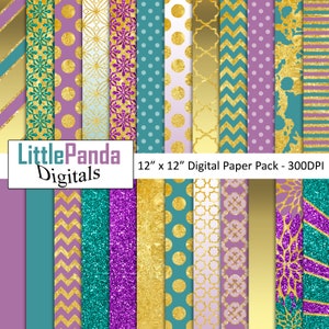 Prinzessin digitales Papier, Prinzessin Scrapbook Papiere, kommerzielle Nutzung, Glitzer, Goldfolie, Polka Dots, Streifen, Hintergründe D516