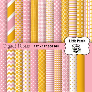 Rosa und gelbe Digital Paper Pack, Scrapbook Papiere, 24 Jpg Dateien 12 x 12 - sofortiger Download - D342