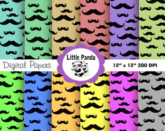 Mustache Digital Paper Pack, Commercial Use, Personal Use, 12 jpg files 12 x 12 - Instant Download - D11