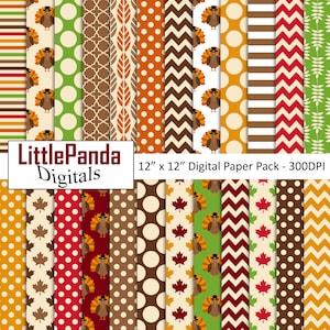Papel digital de ação de graças, outono, scrapbook, peru, fundo, chevron, bolinhas, folhas, uso comercial, papel para impressão d587