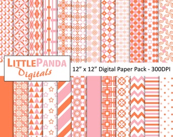 Light Pink Coral Digital Scrapbook Papers 24 jpg files 12 x 12 - Instant Download - D374