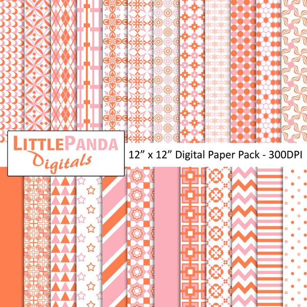 Light Pink Coral Digital Scrapbook Papers 24 jpg files 12 x 12 - Instant Download - D374