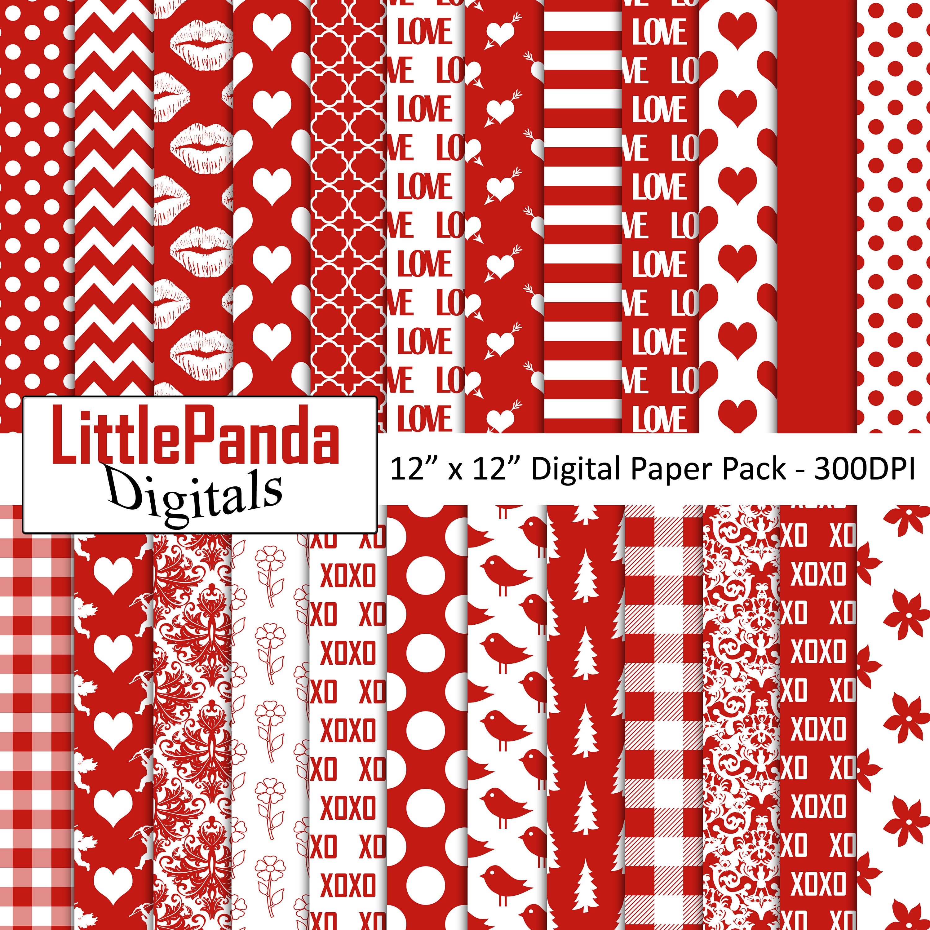 Love Digital Paper, Valentines Seamless Pattern, Heart Seamless File,  Valentine Background, Love Scrapbook Supplies, Romantic Scrapbook