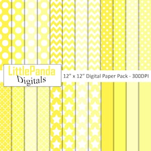 Sfumature di giallo carta digitale, pois, chevron, quadrilobato, stelle, corrispondenza solidi, uso commerciale, carte scrapbook D508