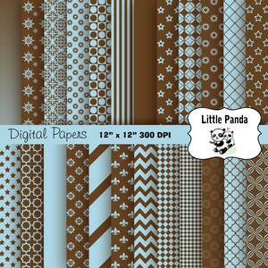 Donker bruin en licht blauwe digitale papier Pack 24 jpg bestanden 12 x 12 - Instant downloaden - D272