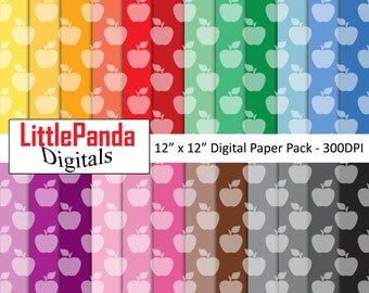 Apple digital paper back to school scrapbook paper snow white background teacher classroom paper pack commercial use D677