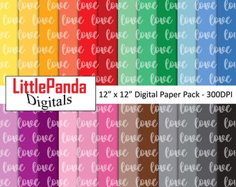 Love digital paper valentine's day scrapbook paper valentine pattern rainbow colors printable paper love background commercial use D670