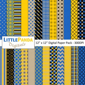 Denim Khaki Yellow Digital Scrapbook Papers 24 jpg files 12 x 12 - Instant Download - D394