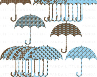 Baby Blue and Dark Brown Umbrella Digital Clip Art - Personal and Commercial Use - Instant Download - D419