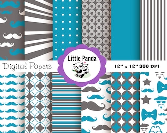 Little Man Digital Paper Pack, Scrapbook Papers, 12 archivos jpg 12 x 12 - Descarga instantánea - D99