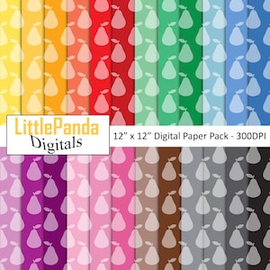 Carta digitale pera, carta da demolizione di frutta, frutto di pera silhouette, colori dell'arcobaleno, sfondo invito, uso commerciale D746