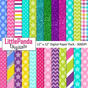 Papel digital de aniversário, papel para scrapbook, aniversário, glitter, listras, bolinhas, estrelas, chá de bebê, artesanato, uso comercial D539
