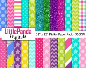 Birthday  digital paper, scrapbook paper, birthday, glitter, stripes, polka dots, stars, baby shower, crafts, commercial use D539