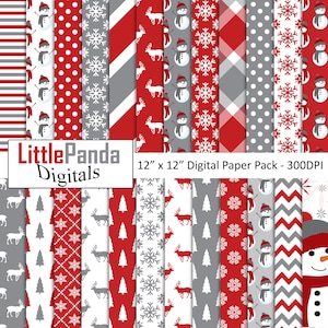 Papel digital de muñeco de nieve, patrones de copo de nieve, plaid, invierno, fondos de vacaciones, papeles de álbum de recortes, uso comercial - D493