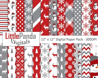 Snowman digital paper, snowflake patterns, plaid, winter, holiday backgrounds,scrapbook papers, commercial use - D493
