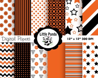 Basketball Digital Paper Pack, Scrapbook Papers, 12 jpg files 12 x 12  - Instant Download - D144