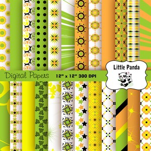 Green Orange Yellow Digital Scrapbooking Papers 24 jpg files 12 x 12 - Instant Download - D166
