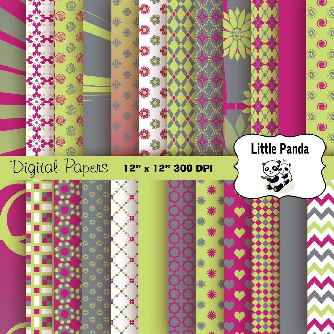 Pink Gray Green Digital Paper Pack 24 Jpg Files 12 X 12 - Instant ...