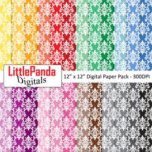 Papier cyfrowy damasceński kwiatowy wzór papier do scrapbookingu tło zaproszenie papierowe rzemiosło drukowalne kolory tęczy do użytku komercyjnego D723