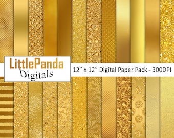 Gold Digital Paper, Scrapbook Paper, Gold Foil Digital Paper, Gold Backgrounds, Metallic Gold Digital Paper, Commercial Use D570